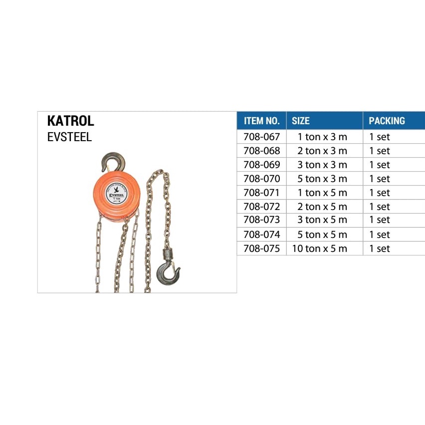 Chain Block 1 Ton 5 Meter EVSTEEL / Katrol Takel Kerekan Manual 1Tx5M EVSTEEL