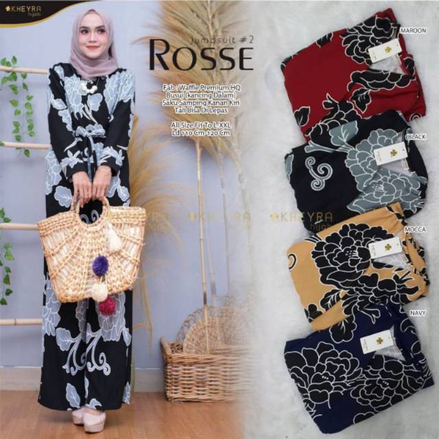 JUMPSUIT MOTIF BUNGA MAWAR WANITA MUSLIMAH LENGAN PANJANG FIT TO XXL | JUMPSUIT MUSLIM KEKINIAN