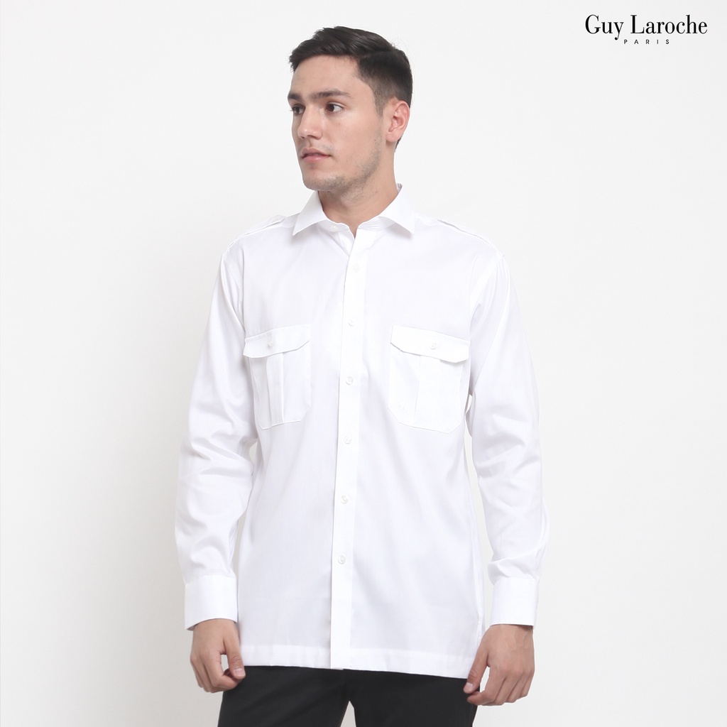 Kemeja Pria Lengan Panjang Guy Laroche Classic White Pinpoint Putih
