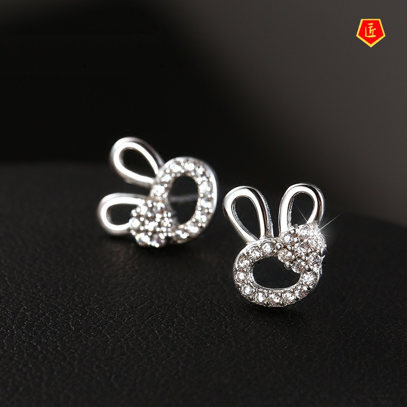 [Ready Stock]Silver Rabbit Stud Earrings Female Simple Fashion