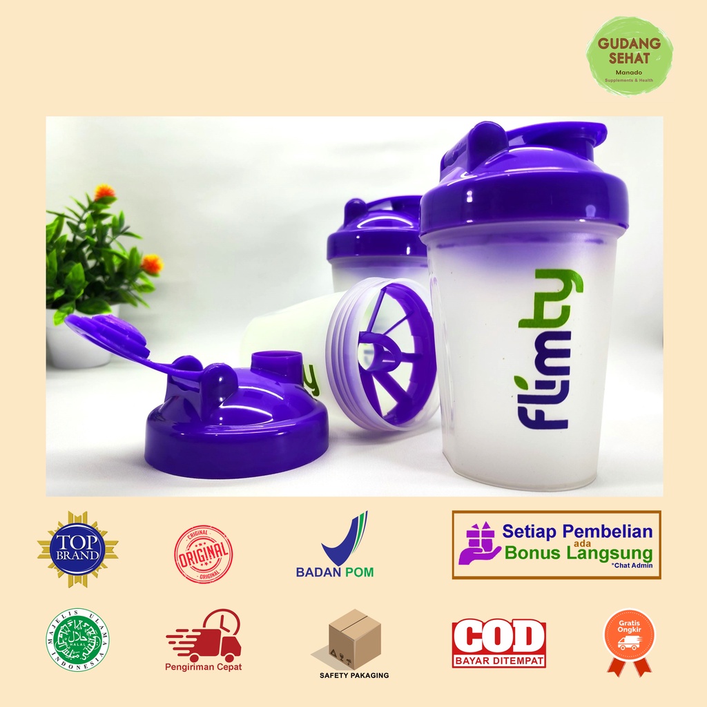 Manado Free Ongkir Botol Shaker Flimty Flimeal Original 400 ml warna ungu - BISA COD