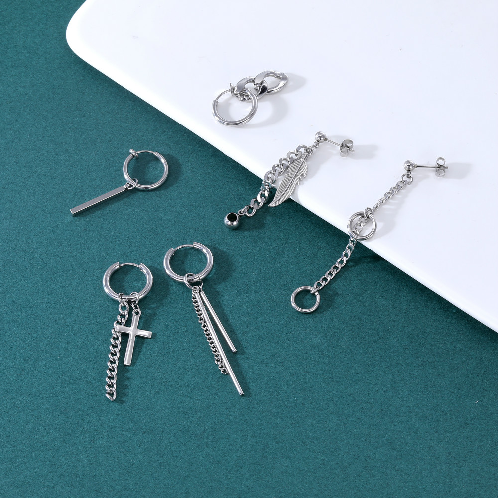 6-12 Pcs / Lot Anting Rumbai Rantai Liontin Salib Bahan Stainless Steel Gaya Korea