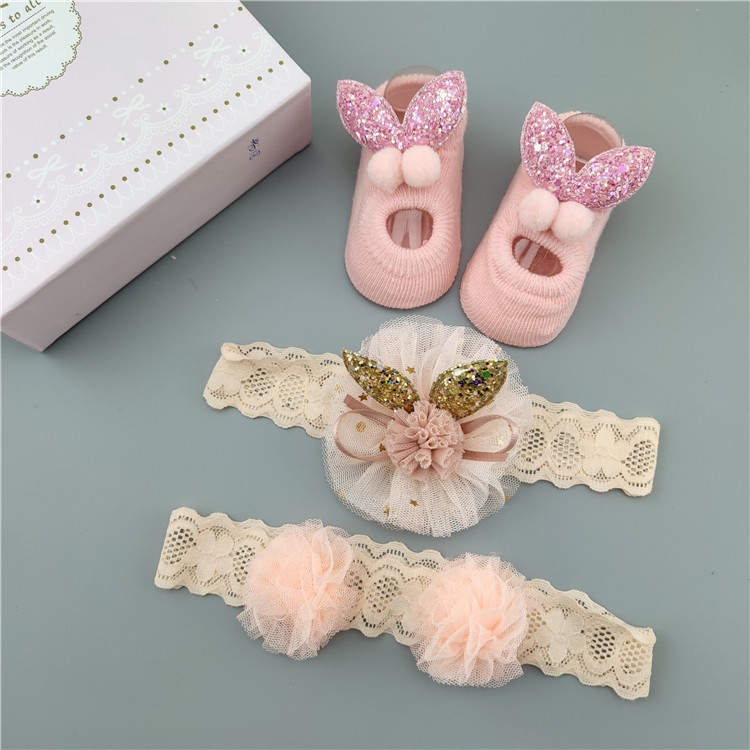 Kado Bayi Baru Lahir Hampers Newborn Bandana Kaos Kaki Bayi Lucu / Giftset Bandana Kaos Kaki Newborn-7
