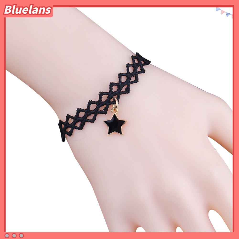 Bluelans Women Gothic Vintage Star Pendant Hollow Lace Charm Bracelet Bangle Gift