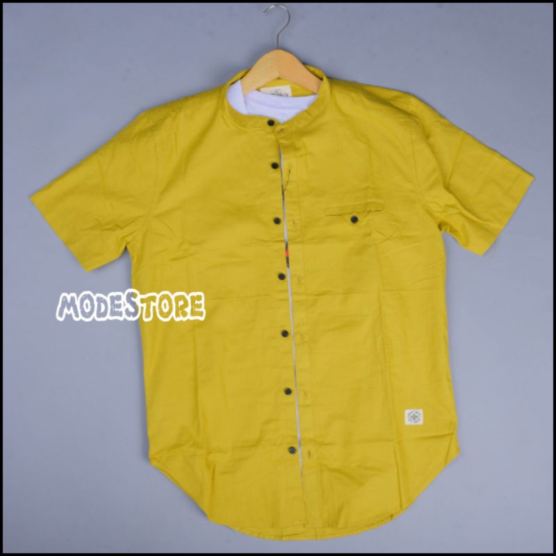 KEMKO, Kemeja Pria Lengan Pendek Polos Kerah Sanghai, Kemeja Koko Pendek Polos Premium, Kemeja Kerah