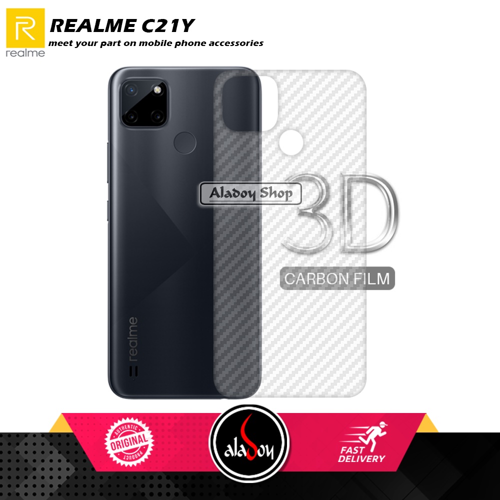 Case REALME C21Y Armor Fushion Transparent Casing + Tempered Glass Full Layar dan Skin Carbon