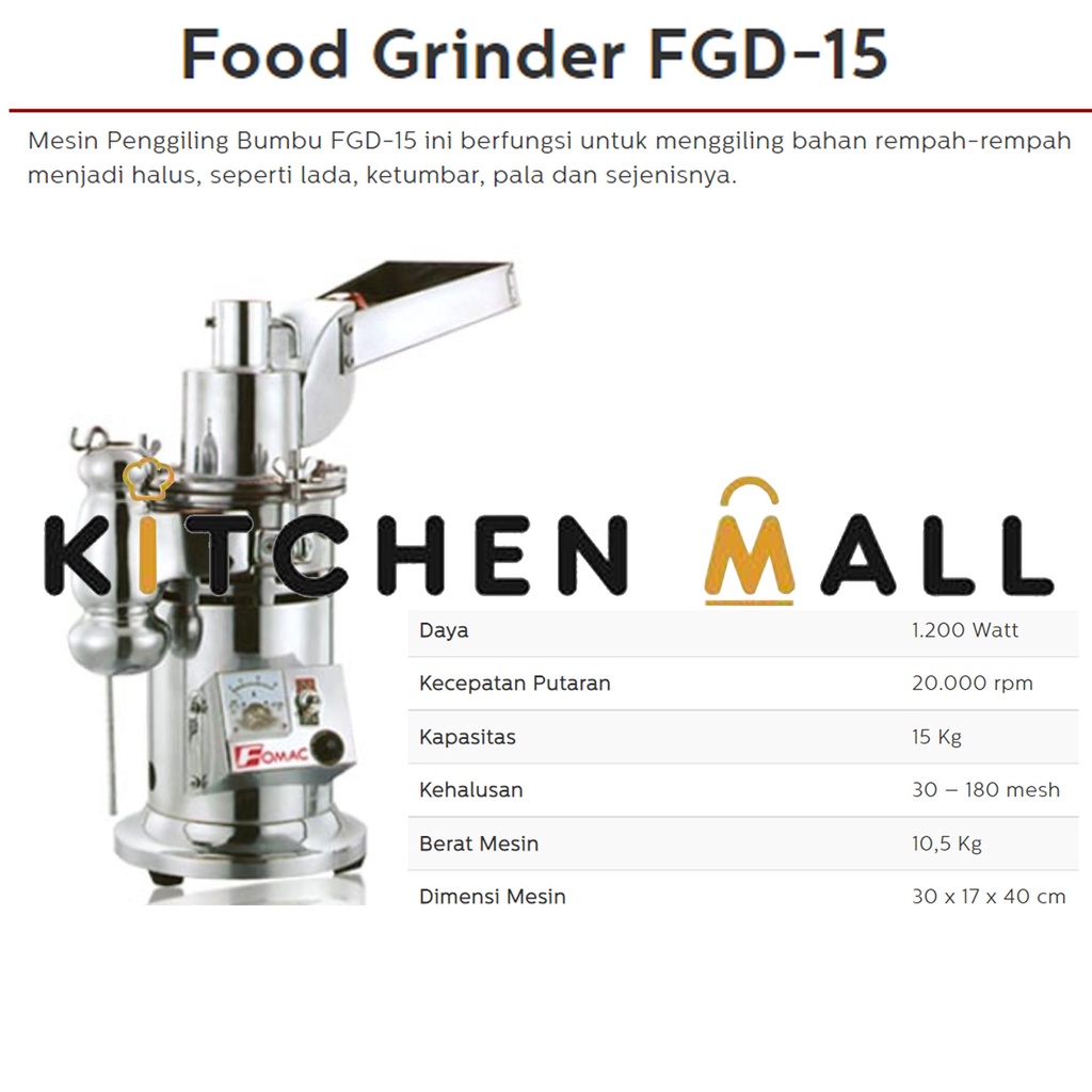 FOMAC FGD-15 Mesin Penggiling / Food Grinder / Mesin Giling Rempah-rempah