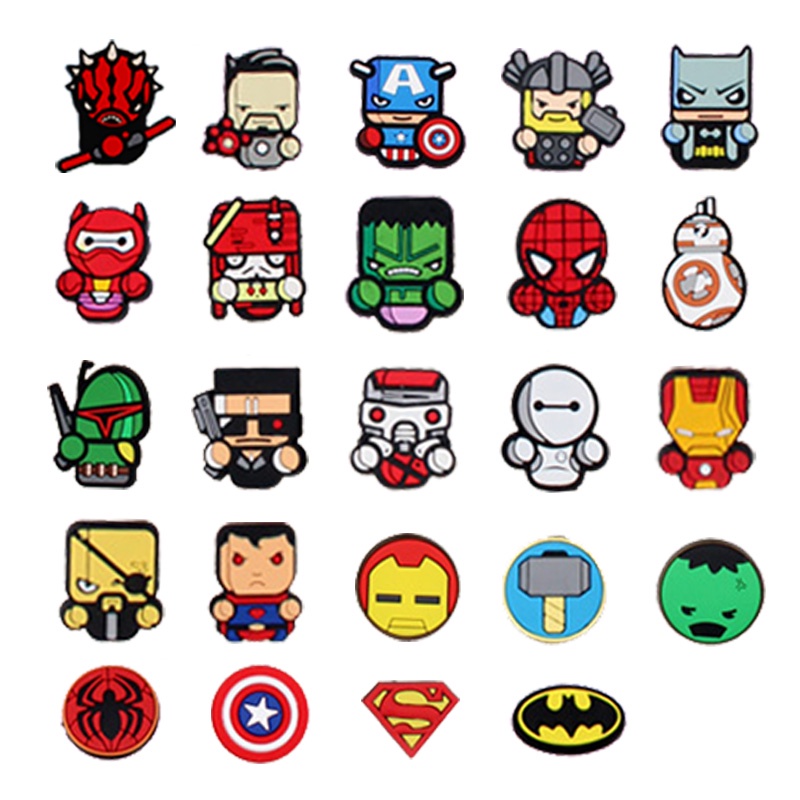 Marvel Super hero shoe charms Jibbitz decorate Gesper Sepatu DIY Dapat dilepas 24kinds crocs sandal accessories Motif Kartun Animasi hadiah anak laki-laki