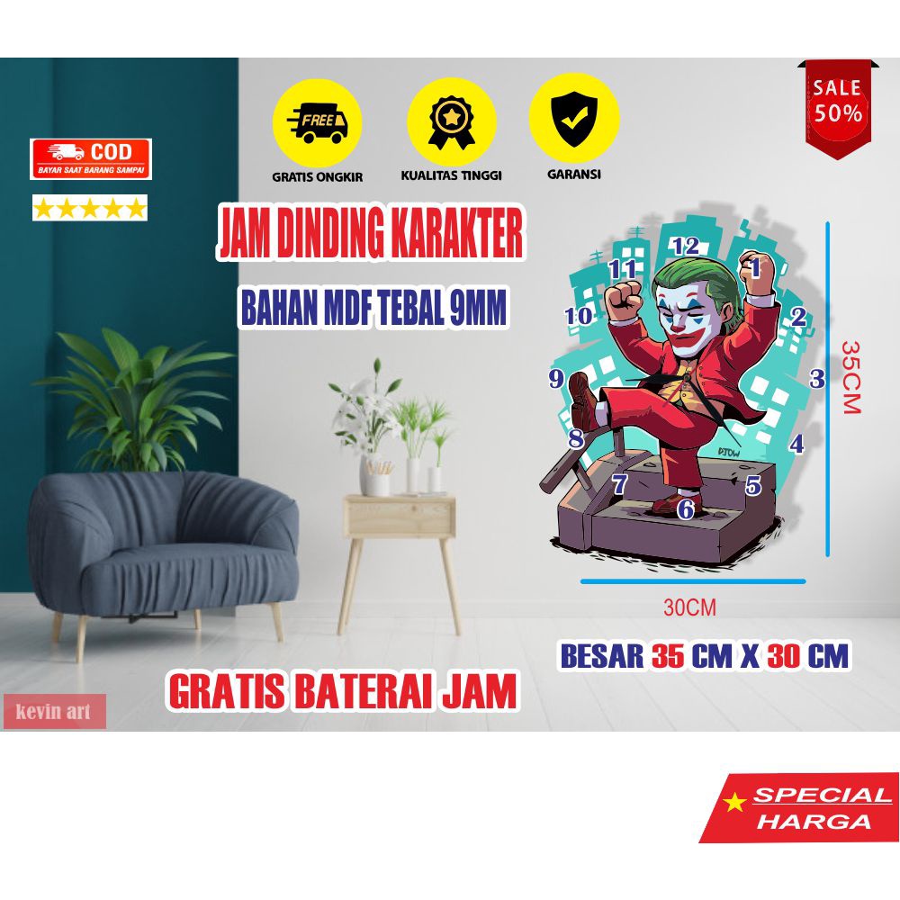 JAM DINDING UNIK DAN KEREN KARAKTER JOKER FILM BATMAN HIASAN DINDING KAMAR TIDUR WALL DECOR CUSTOM BESAR 3D DEKORASI DINDING TEMPEL TEMBOK KOLEKSI POSTER KAYU