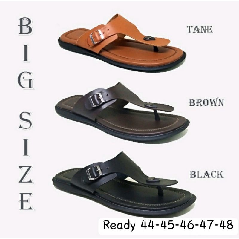 BIG SIZE 44-48 / Sendal Jepit Pria Kulit MK-1 Ukuran JUMBO IMPOR / Sendal Bapak2 Kaki Gemuk Kulit Tan, 44