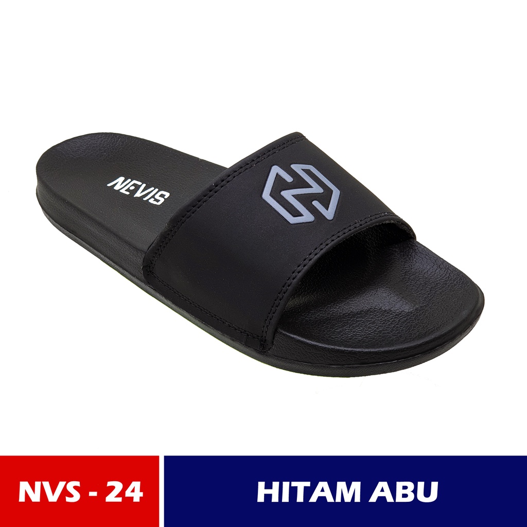 NEW ARRIVAL Sandal Slide Pria Original Nevis NVS 24 / Sandal Slop Slip On Pria-HITAM ABU