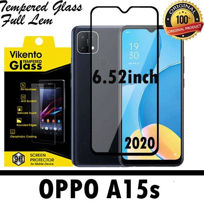 Oppo A15s (6.52Inchi) 2020 Hitam New Tempered Glass Full Lem Full Layar New Vikento