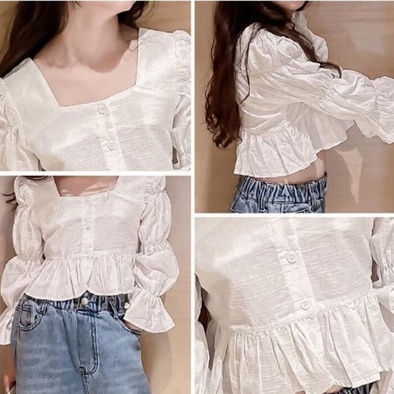 [meandboss] SSP24- Setelan Set Anak Besar Teenager Remaja Perempuan Puffy Blouse + Jeans Straight Cut