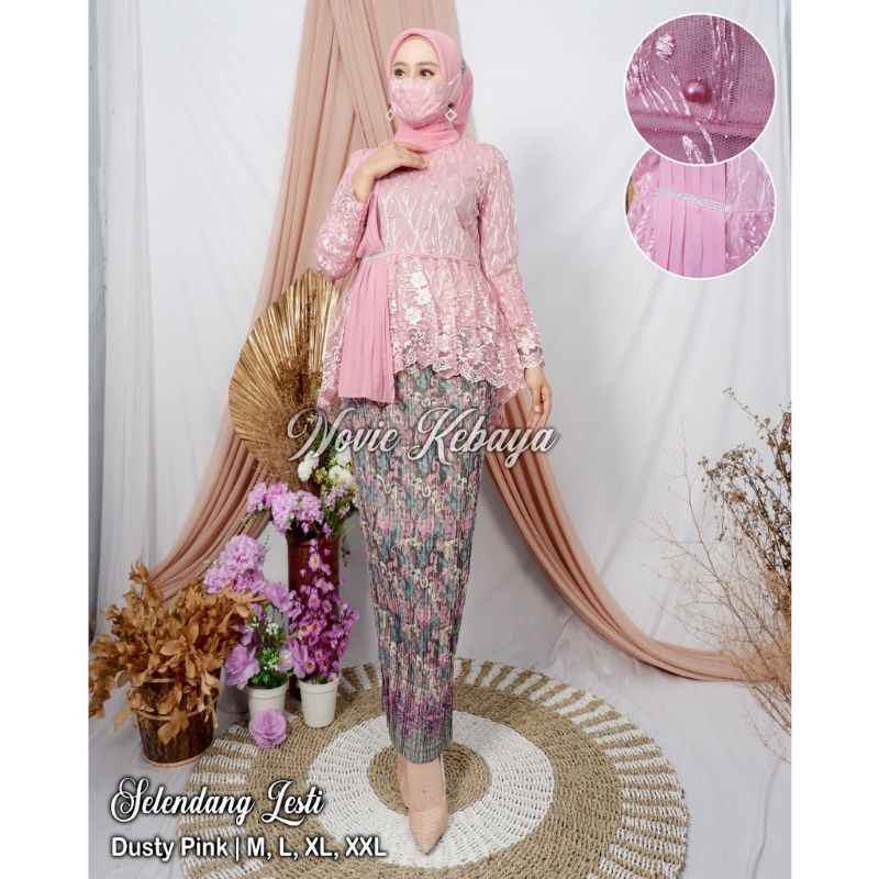 IndahKebaya | SET KEBAYA MODERN / TILLE SELENDANG LESTI / KEKINIAN OUTFIT WISUDA /MOCCA DUSTY SILVER
