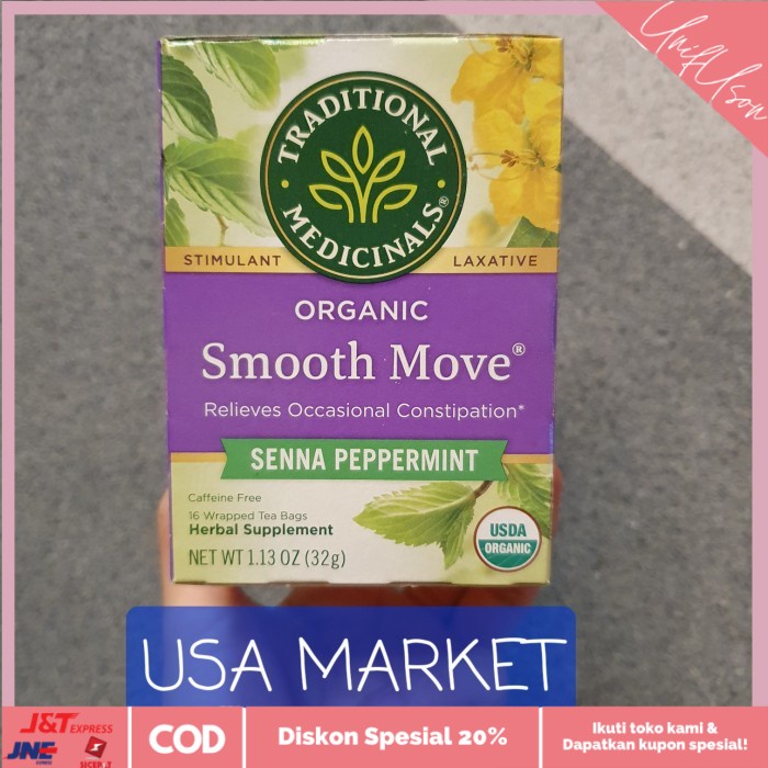 

⭐COD⭐ Traditional Medicinals Organic Smooth Move teh laxative 16 tea bags - senna pepermint