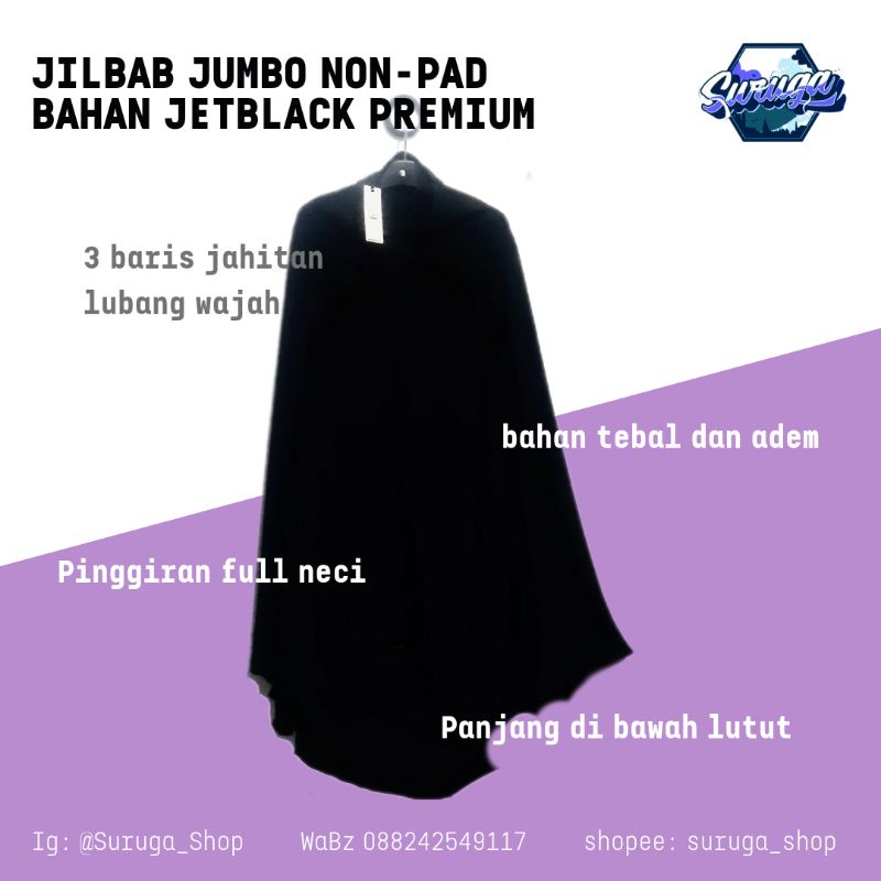 COD Jilbab Besar Non-Pet Jetblack Premium/Jilbab Syiria/Hijab Jumbo/Khimar Syari No Pad