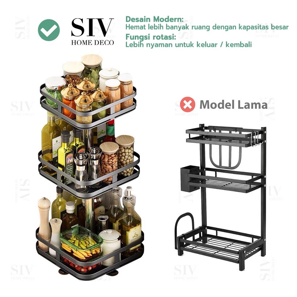 SHENAR NORDIC RACK RUBY RACK TROLLEY 3 SUSUN RAK DAPUR PUTAR 360 DERAJAT RAK DAPUR SUSUN  3D UNIK DAPUR BUMBU - BISA COD