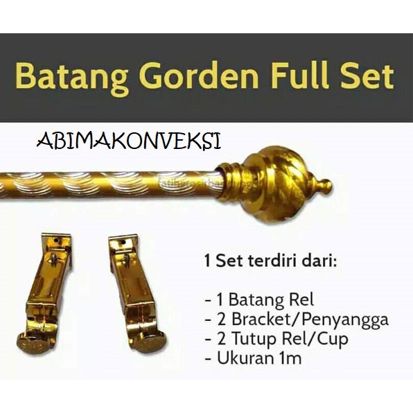 Batang Besi Tiang Gorden Hordeng Korden 1 Meter Gold FULL SET LENGKAP