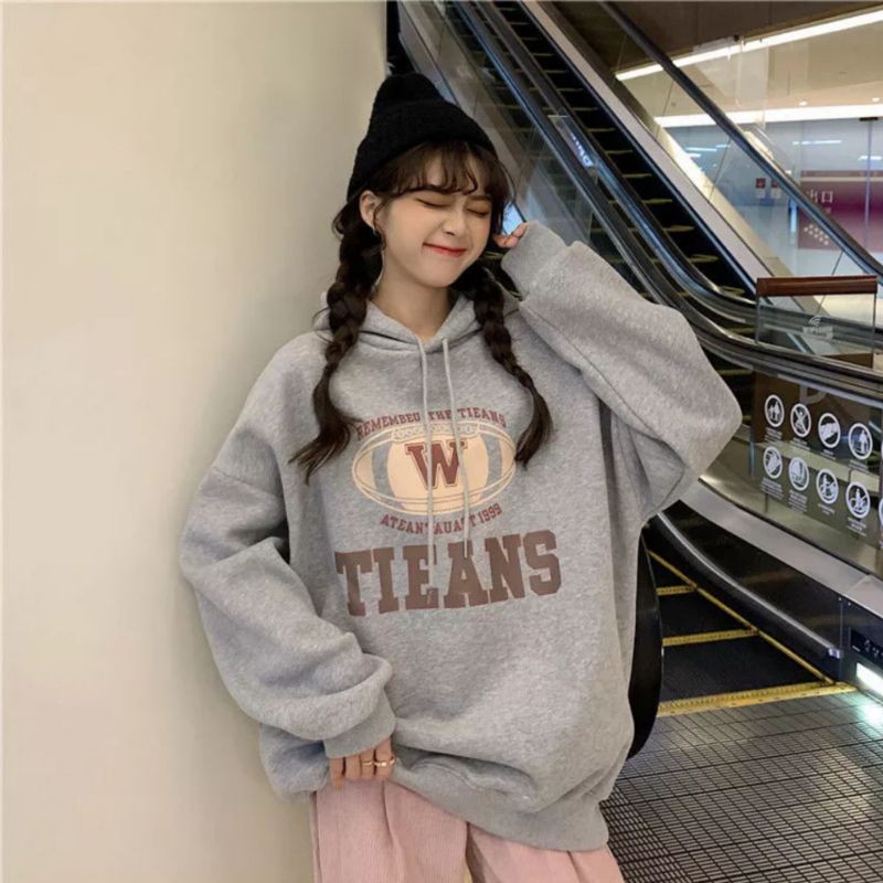 Hoodie Oversize Wanita Korean Style Bahan Katun Fleece Tebal Murah Polos XXL Ori Sweater Kekinian