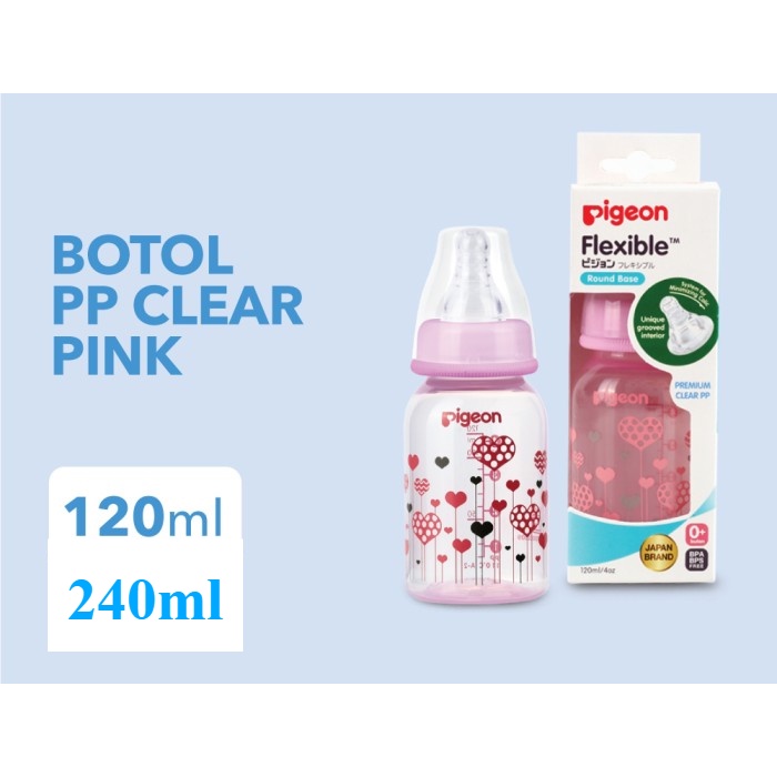 PIGEON BOTOL SUSU PP CLEAR RP 120 ML &amp; 240 ML - PINK