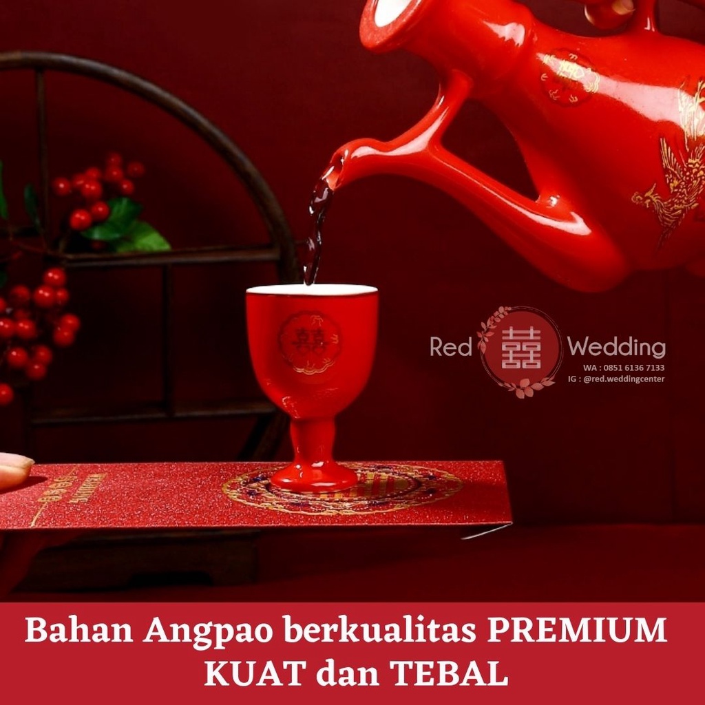 Kantong Amplop Angpao Wedding PREMIUM GLITTER Logo Xi Merah Design Aesthetic Mewah Angpau