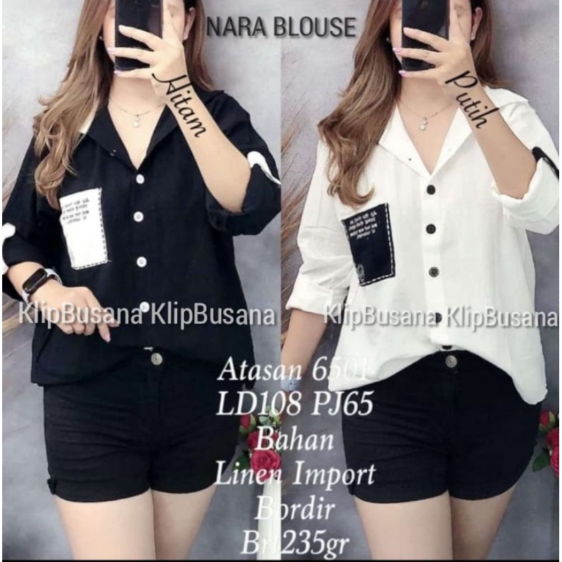 ATASAN BIG SIZE WANITA BORDIR KEMEJA KERAH KATUN LINEN LD 100 110 TUNIK WANITA TERBARU L XL - NARA B