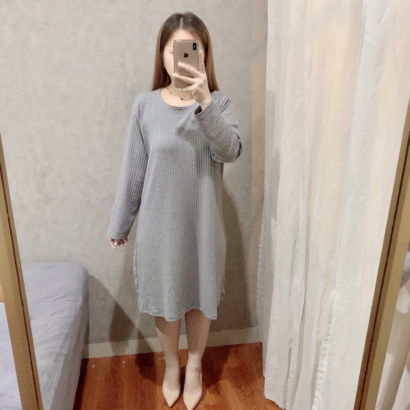 Midi Knit Dress Long Sleeve Oversize | Dress Jumbo Korean Fashion | Maimon Grosir