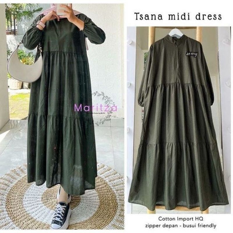 Midi Dress Katun. Fashion Muslim. Pakaian Wanita.  Midi Tunik. Tsana Midi Dress