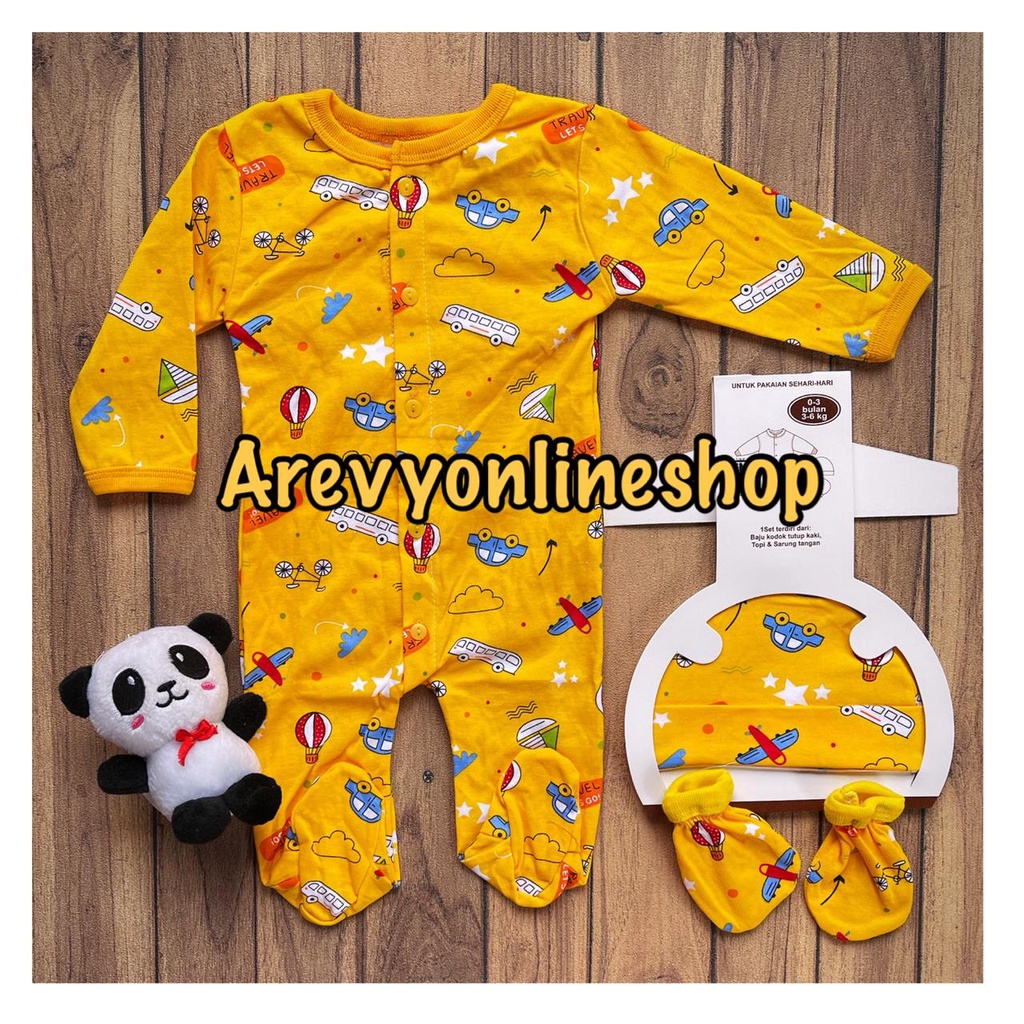 Hokiku 3in1 Sleepsuit Bayi Newborn Jumper Panjang + Topi + Sarung Kaki