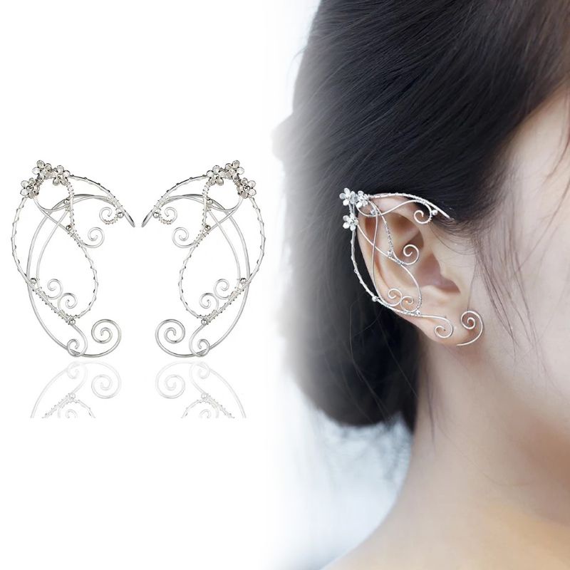 Anting Klip-on Desain Sayap Peri Filigree Untuk Kostum Cosplay