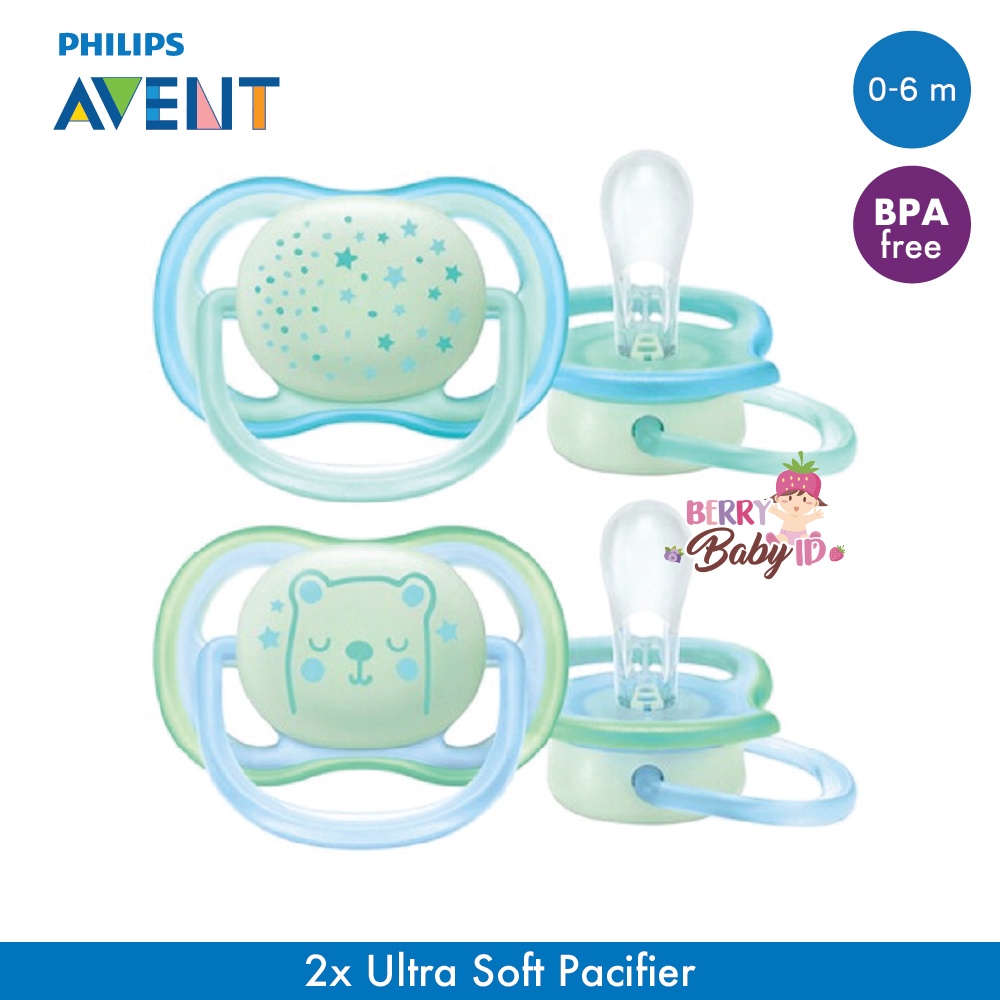 Philips Avent Ultra Air Night Empeng Bayi Soother Night Time 0-6 Month Berry Mart