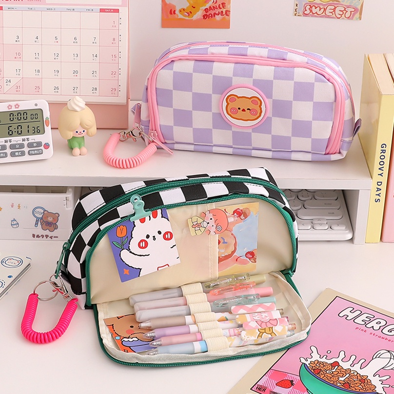 

AGOEE-Cute Pencil Case Trousse Scolaire Pencil Box Large Capacity Stationery Grid Pencil Cases For Girls E