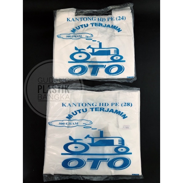 Kantong Plastik / Kresek HD PE OTO / LOGO Putih Uk. 17 / 24 / 28/ 35 / 40