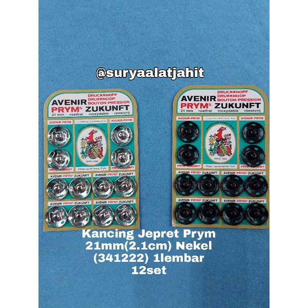 Kancing jepret 21mm (341222) Prym nekel @1lembar =Rp..80.000/12set