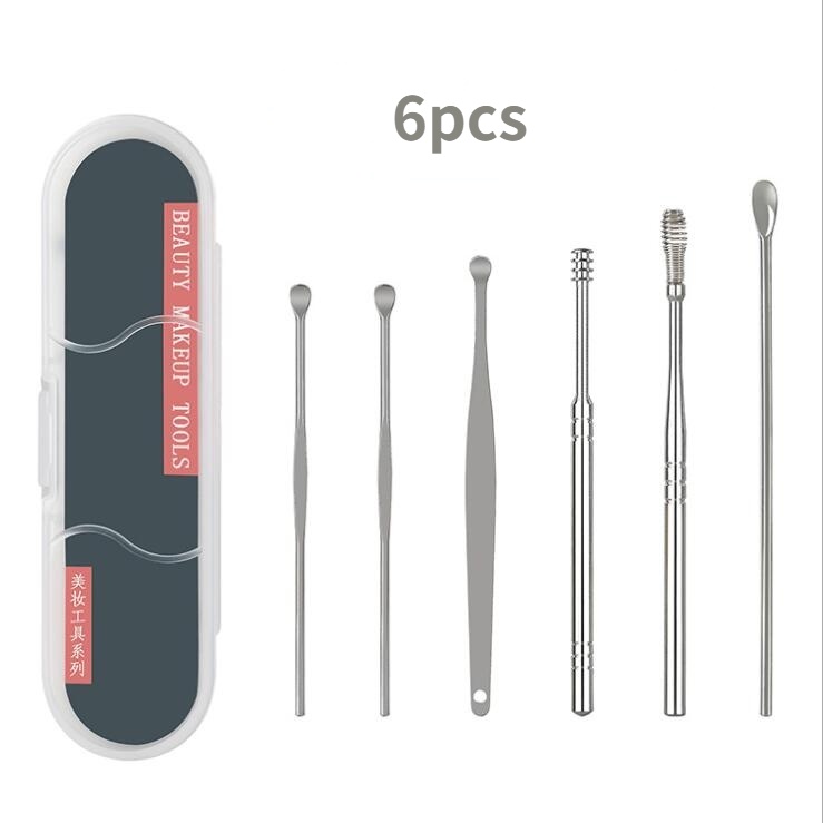 6 Pcs/set Alat Pembersih Penghilang Kotoran Telinga/Penjemputan Kotoran Telinga Stainless Steel Lilin Telinga Sendok Telinga Set     Ear pick set