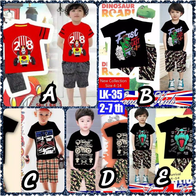  LK12 Setelan Baju Anak Cowok  London Kids Celana  Katun  2 