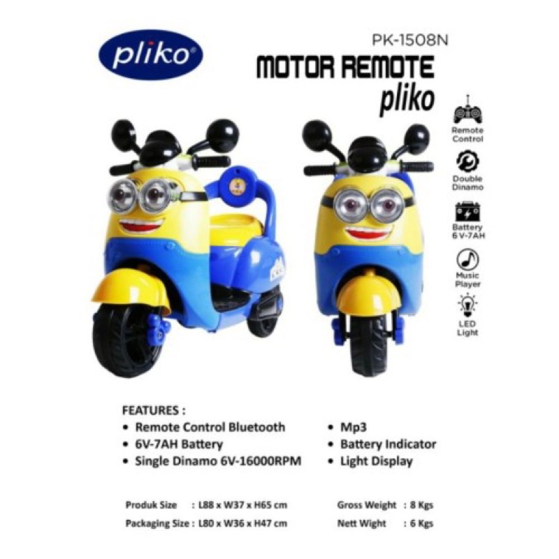 Mainan Motor Aki Anak Pliko Minion Remote