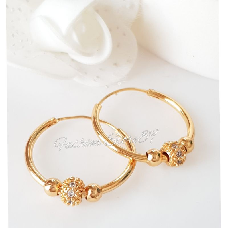 Anting Gipsy Bola Globe Permata Xuping anting bulat diameter 2cm 2.5cm 3cm import elegant perhiasan lapis emas 18k