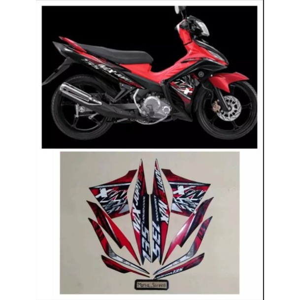 STIKER STRIPING LES LIS BODY MOTOR JUPITER MX 135 TAHUN 2014 MERAH HITAM STANDAR
