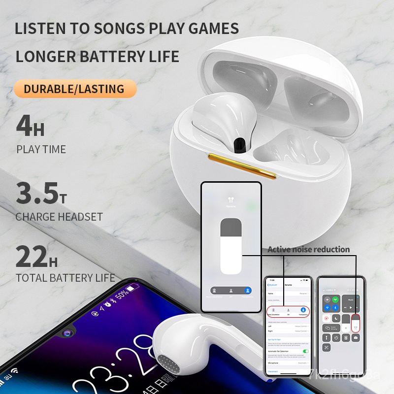 Headset Bluetooth TWS Putih Earphone Nirkabel Bluetooth 5.0 earphones Pro 6