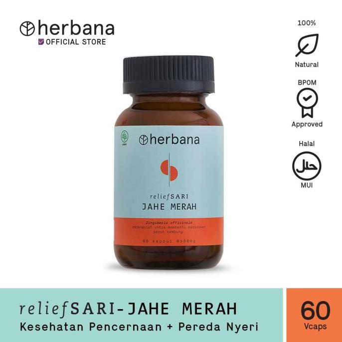 

TERLARIS Herbana Relief Sari Jahe Merah - 60 Kapsul /OBAT HERBAL ASAM URAT/OBAT HERBAL PELANGSING/OBAT HERBAL KOLESTEROL/OBAT HERBAL DIABETES