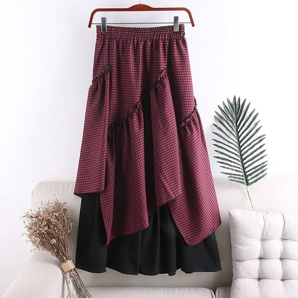 MS Korean Skirt Maxi Rok Panjang Korea Style Matt Mosscrepe Layer Katun [2 Warna]-1
