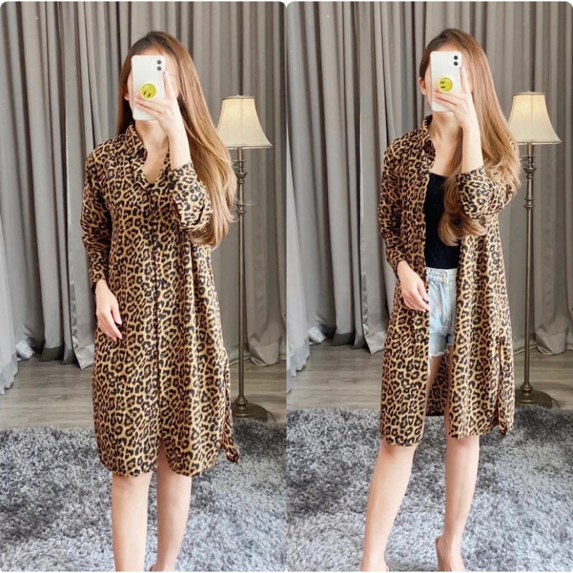 Tunik Wanita Lengan Panjang Terbaru Tunik Baju Atasan Wanita Tunik Leopard Jumbo Import Tunik Burber