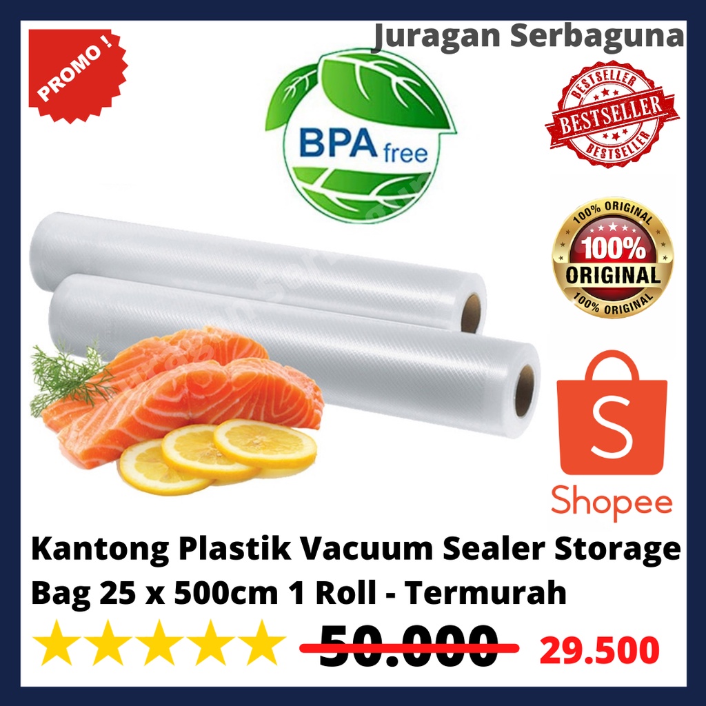 Kantong Plastik Vacuum Sealer Storage Bag 25 x 500cm 1 Roll - Termurah