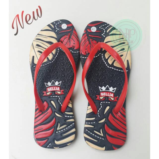 REAL PICT SANDAL WANITA MURAH / SANDAL MOTIF BUNGA WARNA MERAH