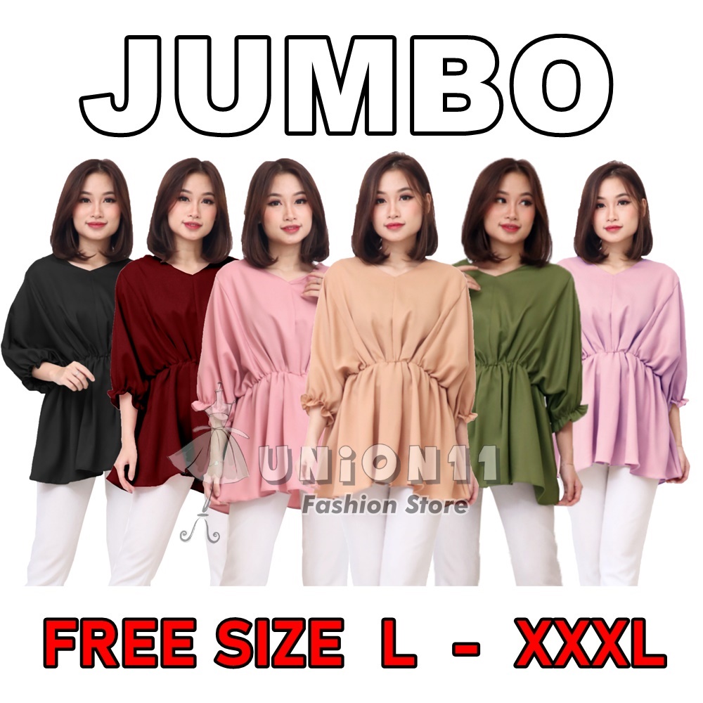 UNION11 - BLUS JUMBO BIGSIZE XXXL WANITA MURAH / ATASAN JUMBO WANITA CASUAL / PAKAIAN KERJA WANITA WRAP