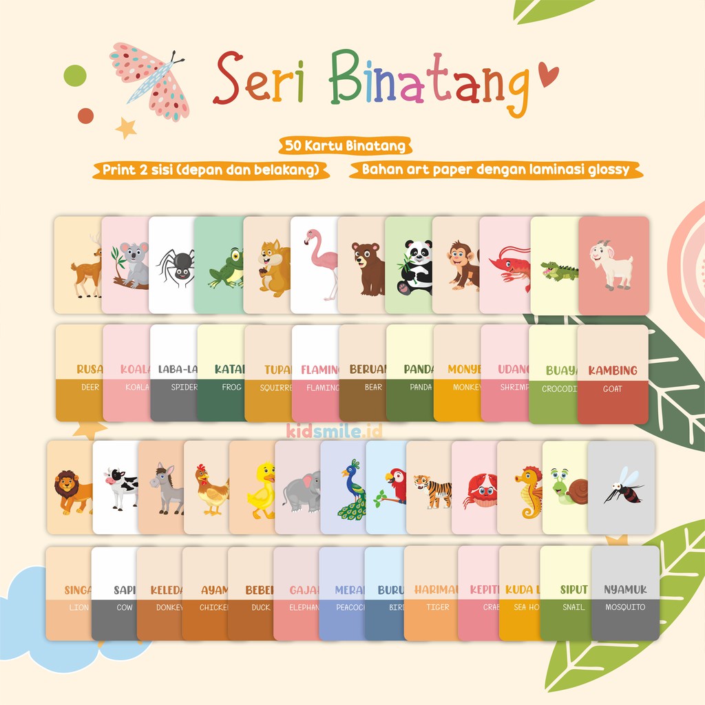 Flash Card Kidsmile BINATANG Flashcard Anak Mainan Edukasi Anak Flash Card Anak Flashcard Kidsmile