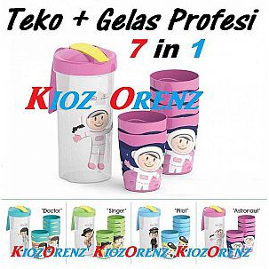 TEKO GELAS 7 IN 1 TEKO GELAS PROFESI SET ROUND WATER JAR & GLASS TUMBLER TEKO BERANAK GELAS PLASTIK