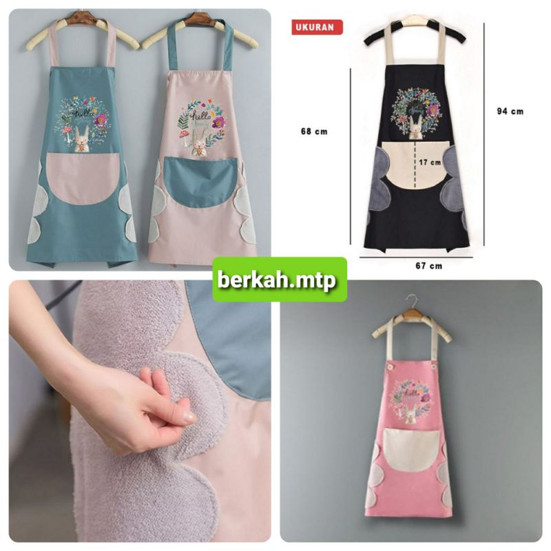 celemek masak anti air minyak apron premium krakter bisa lap tangan