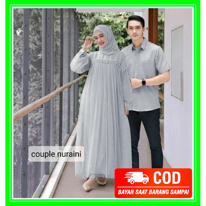 Couple Baju Koko Lengan Panjang Gamis Kapelan Suami Istri Pasanga NI777 Couple Nuraini Abu [Baju Co